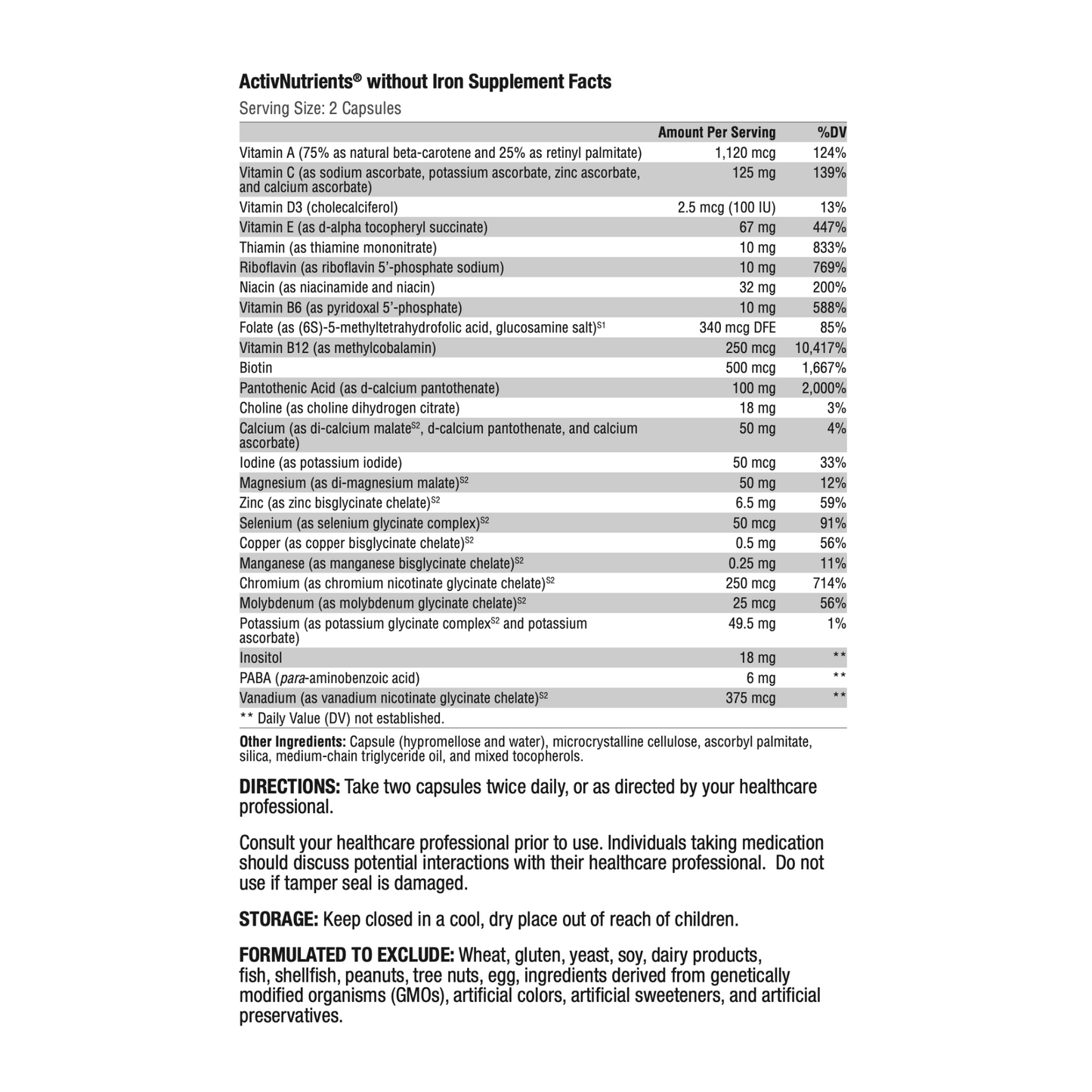 ActivNutrients® without Iron 120 Capsules