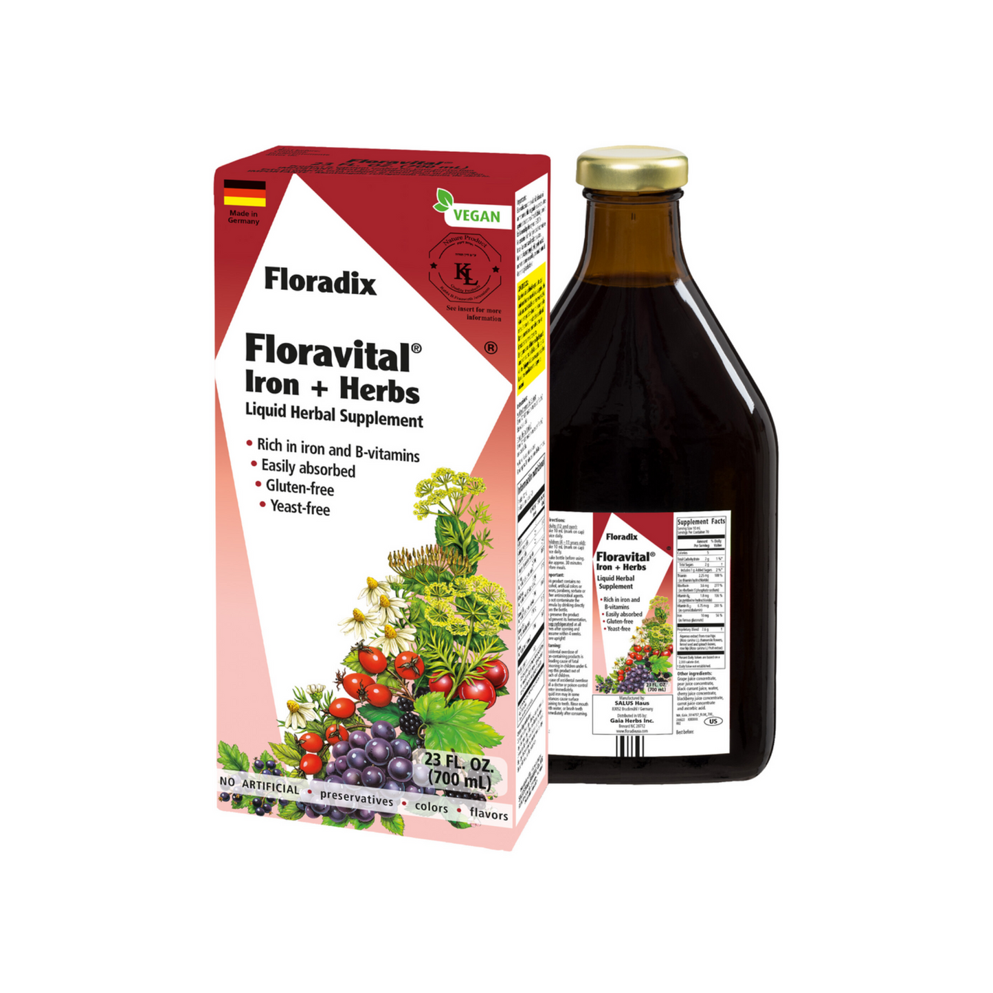 Floradix Floravital Iron + Herbs Liquid Iron and Vitamin (Vegan) 700ml