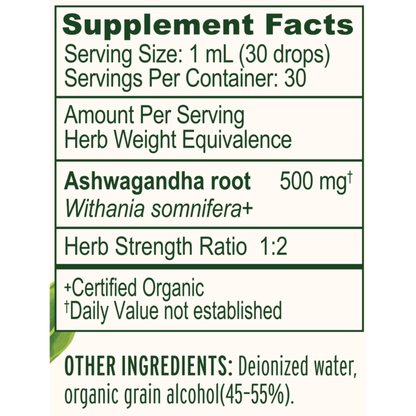 Ashwagandha Liquid Extract, Organic 1 oz