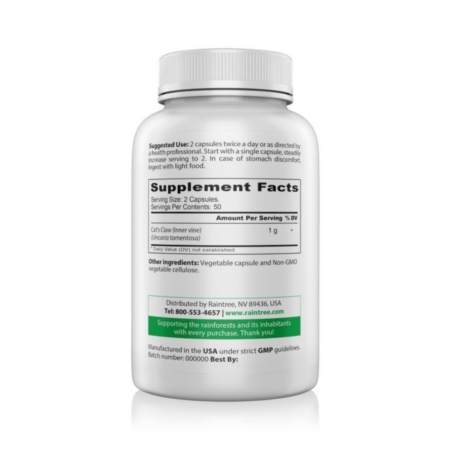 Raintree Cat’s Claw 500 mg 100 Capsules