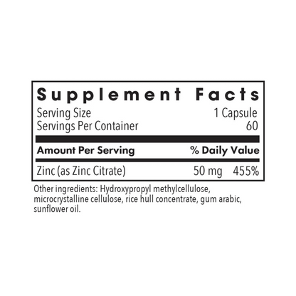 Zinc Citrate 50 mg 60 vegcaps