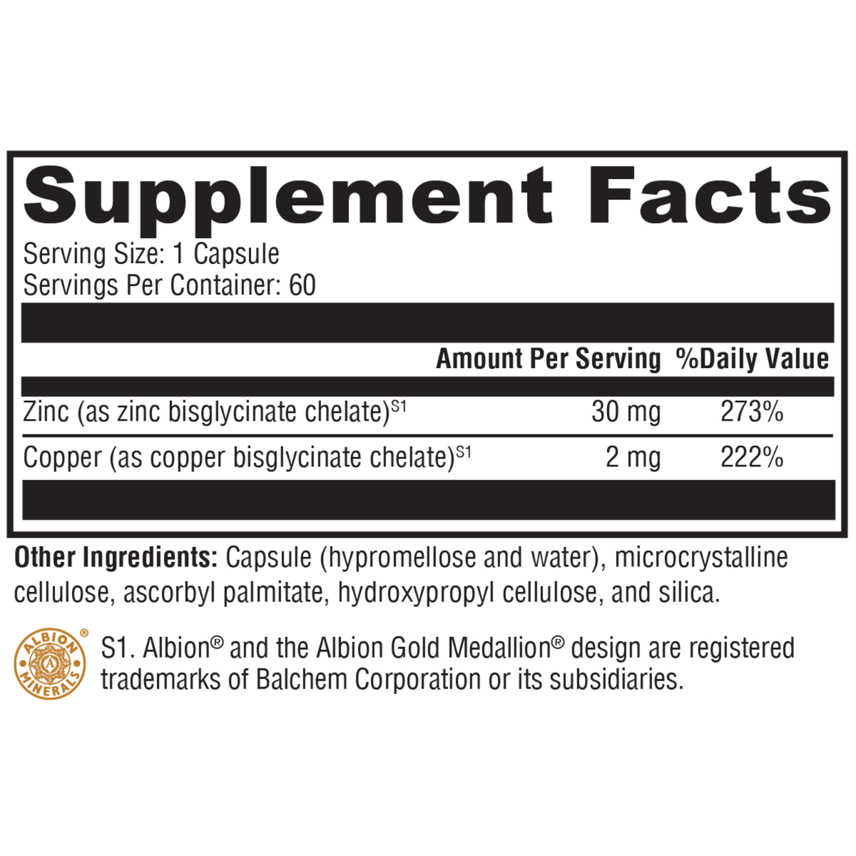 Zinc + Copper 60 Capsules